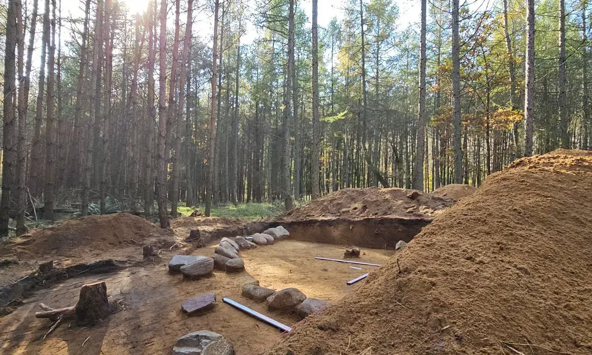 W lesie trwa wykopaliskowa praca archeologiczna. Odkryto kamienny krąg, być może pozostałość po dawnym kurhanie.