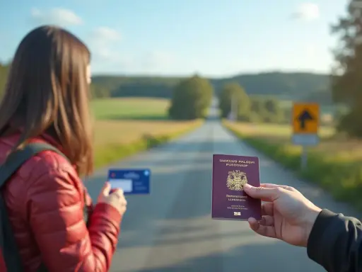 Podróż do Szwecji? Czy do Szwecji potrzebny jest paszport? Kobieta z plecakiem trzyma kartę, a ręka pokazuje paszport.